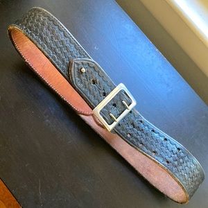 Leather JACKET police security motorcycle biker BELT black buckle military 32